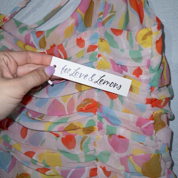 NWT For Love & Lemons Pink Floral Desmond Midi Dress Size Small - Picture 9 of 10